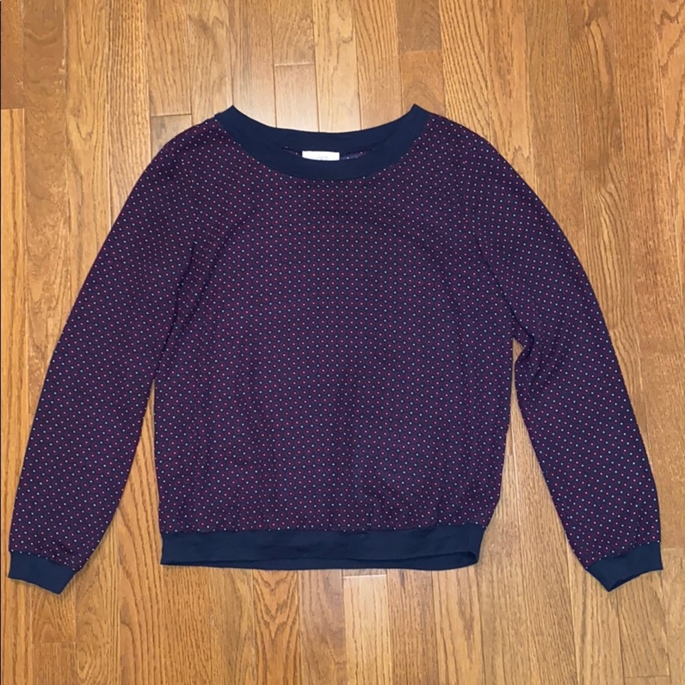 Ann Taylor Loft Maroon and Navy Blue Trim Blouse